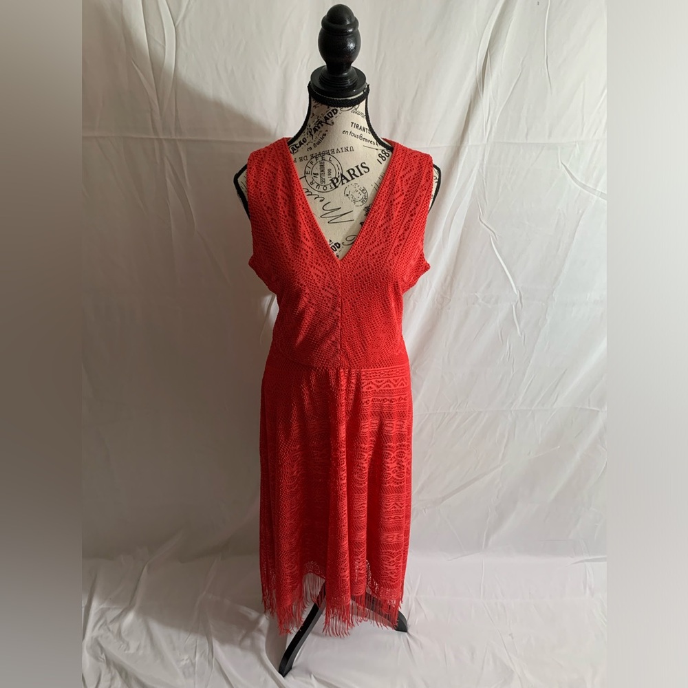 London Times stunning red trendy fringe hem Sharla dress. Size:12